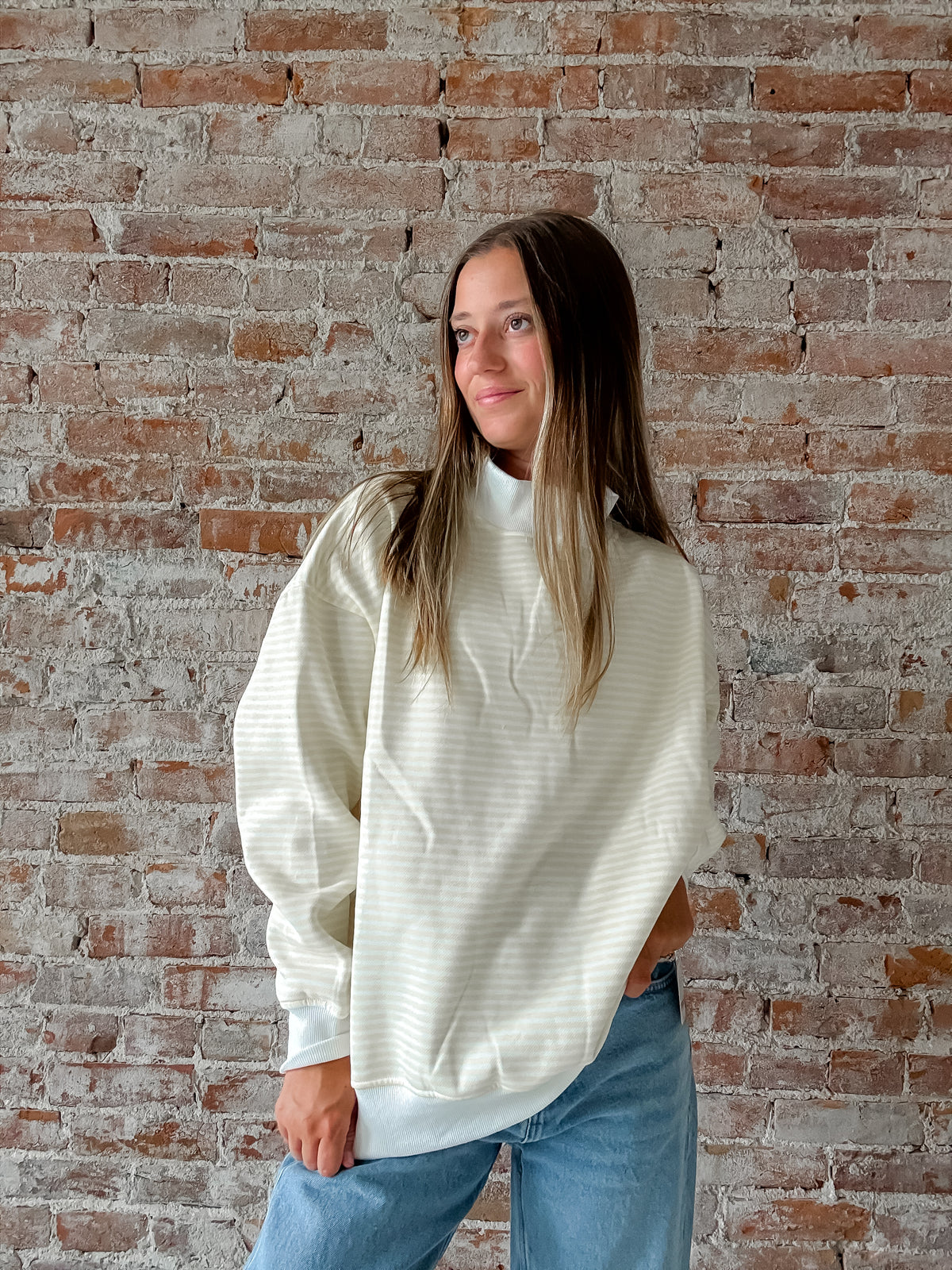Mock Neck Sweatshirt : Yellow Stripe