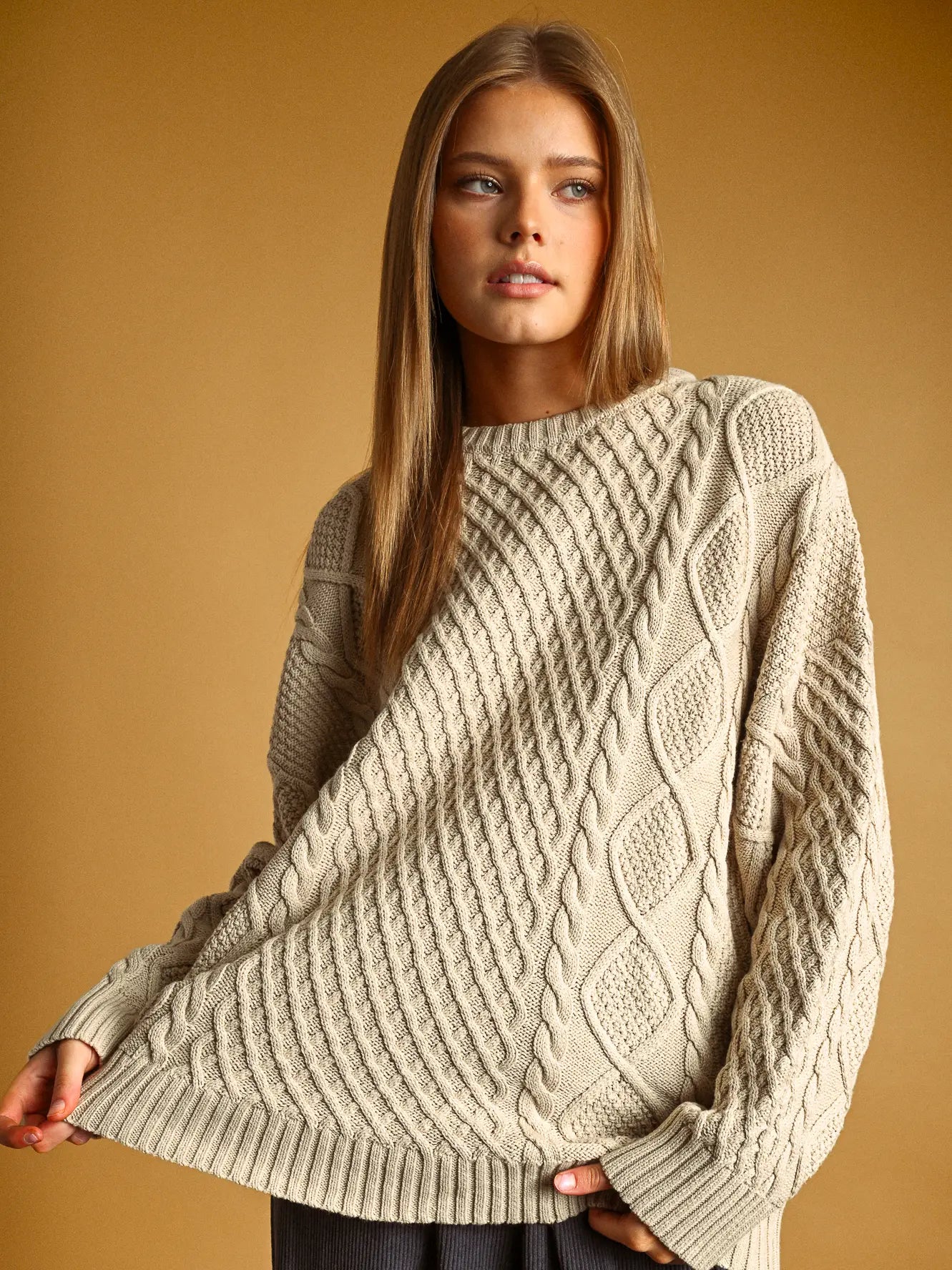 Cable Sweater in Beige