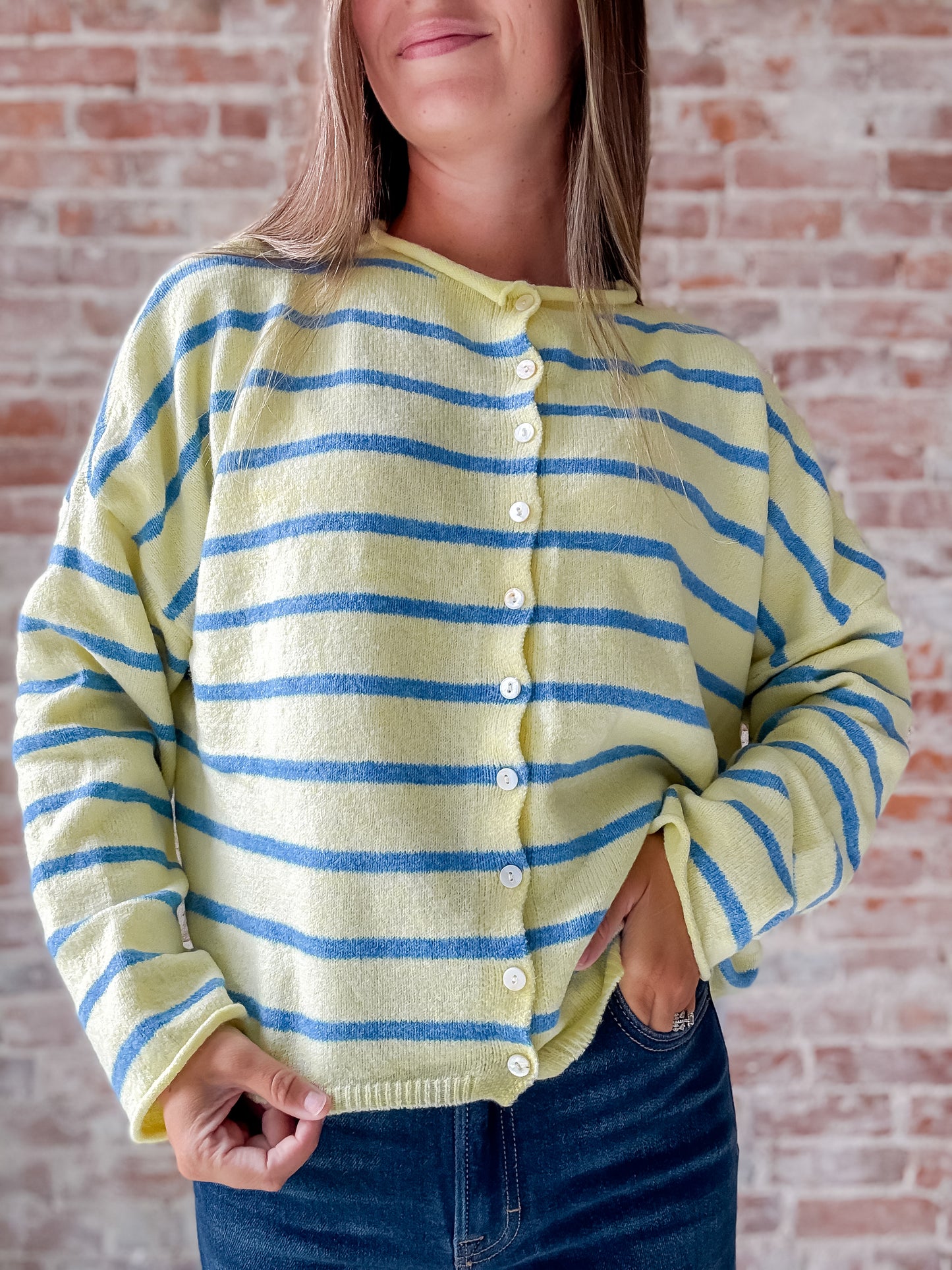 Piper Cardigan : Cabana Stripe in Light Yellow