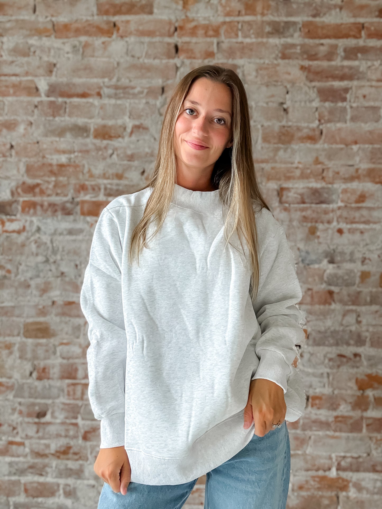 Mock Neck Sweatshirt : Heather Grey