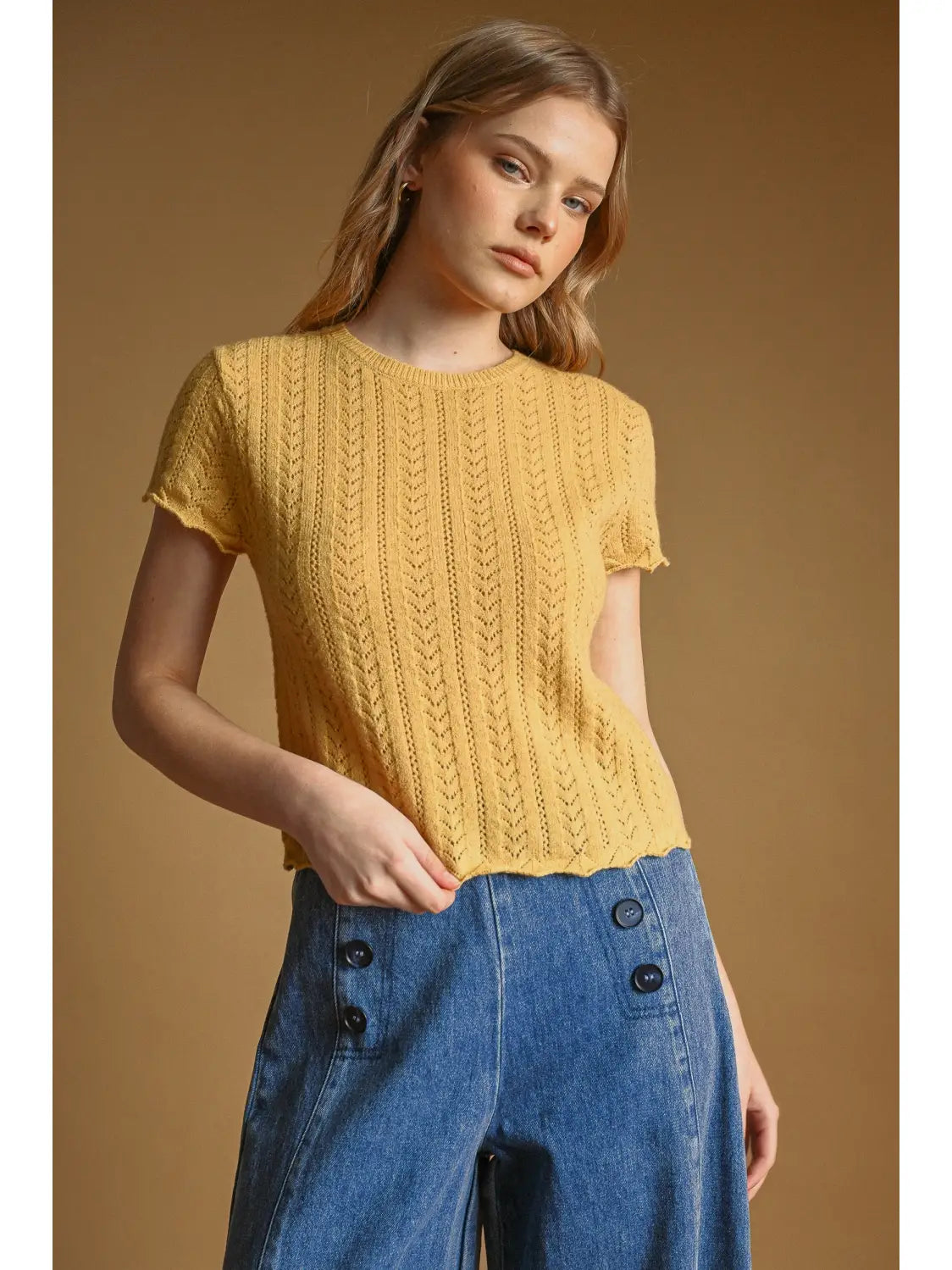 Pointelle Top in Chamomile
