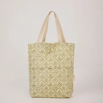 Cotton Tote Bag in Floral Lattice Buttercream