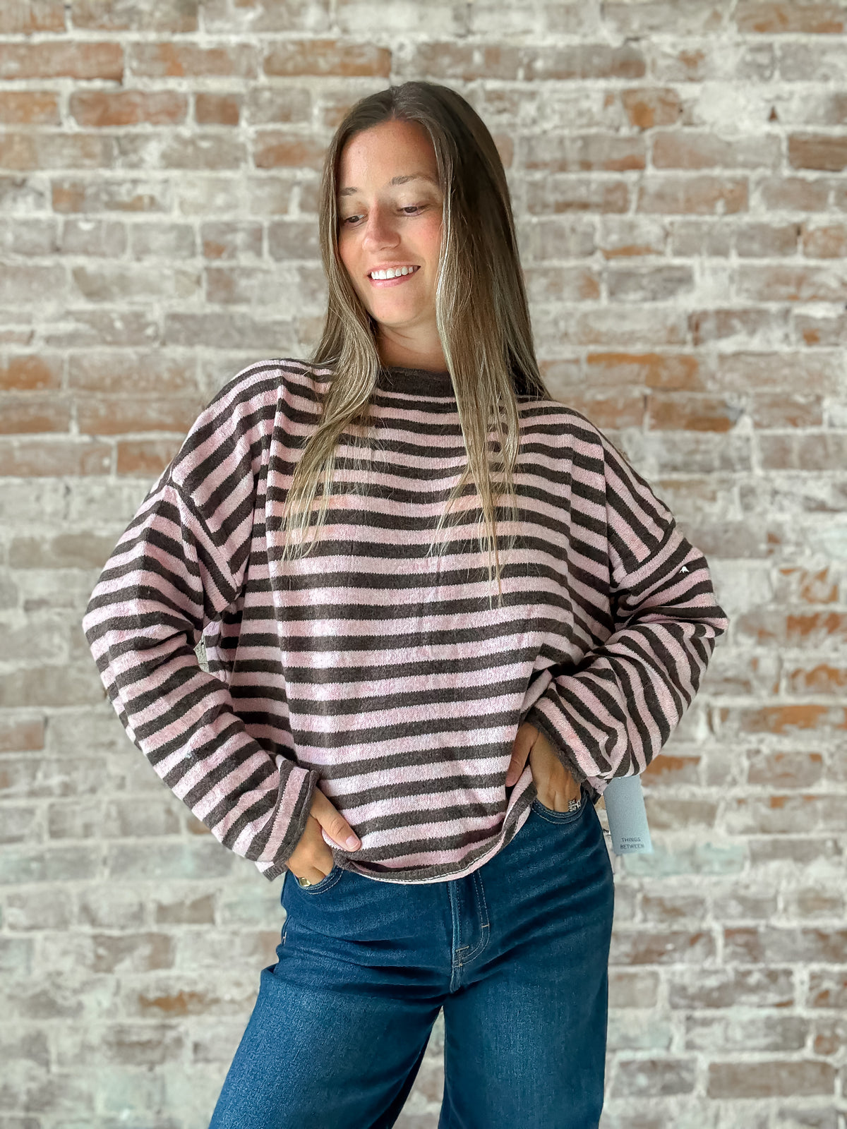 Piper Pullover Sweater in Pink Stripe