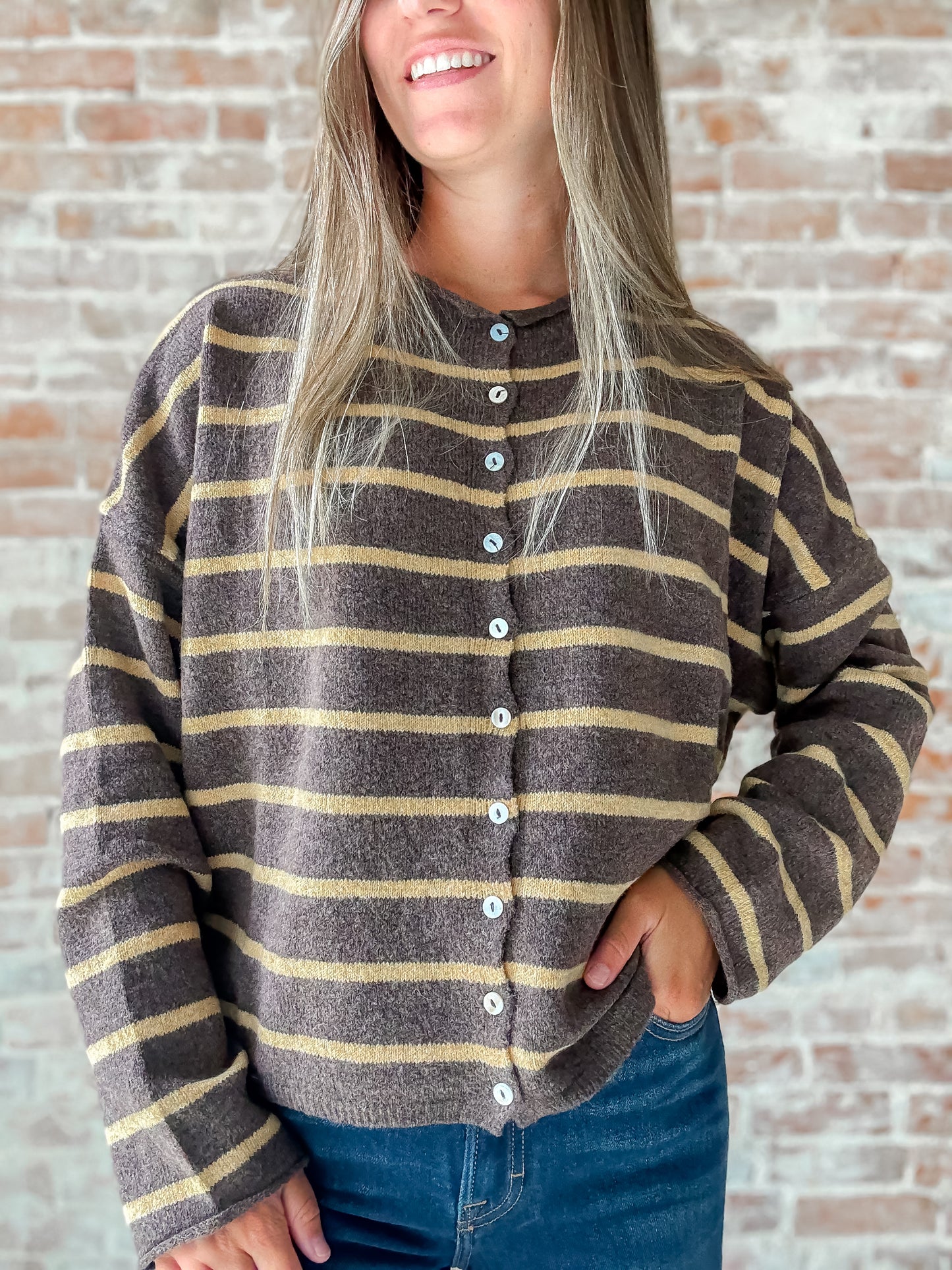 Piper Cardigan : Cabana Stripe in Brown