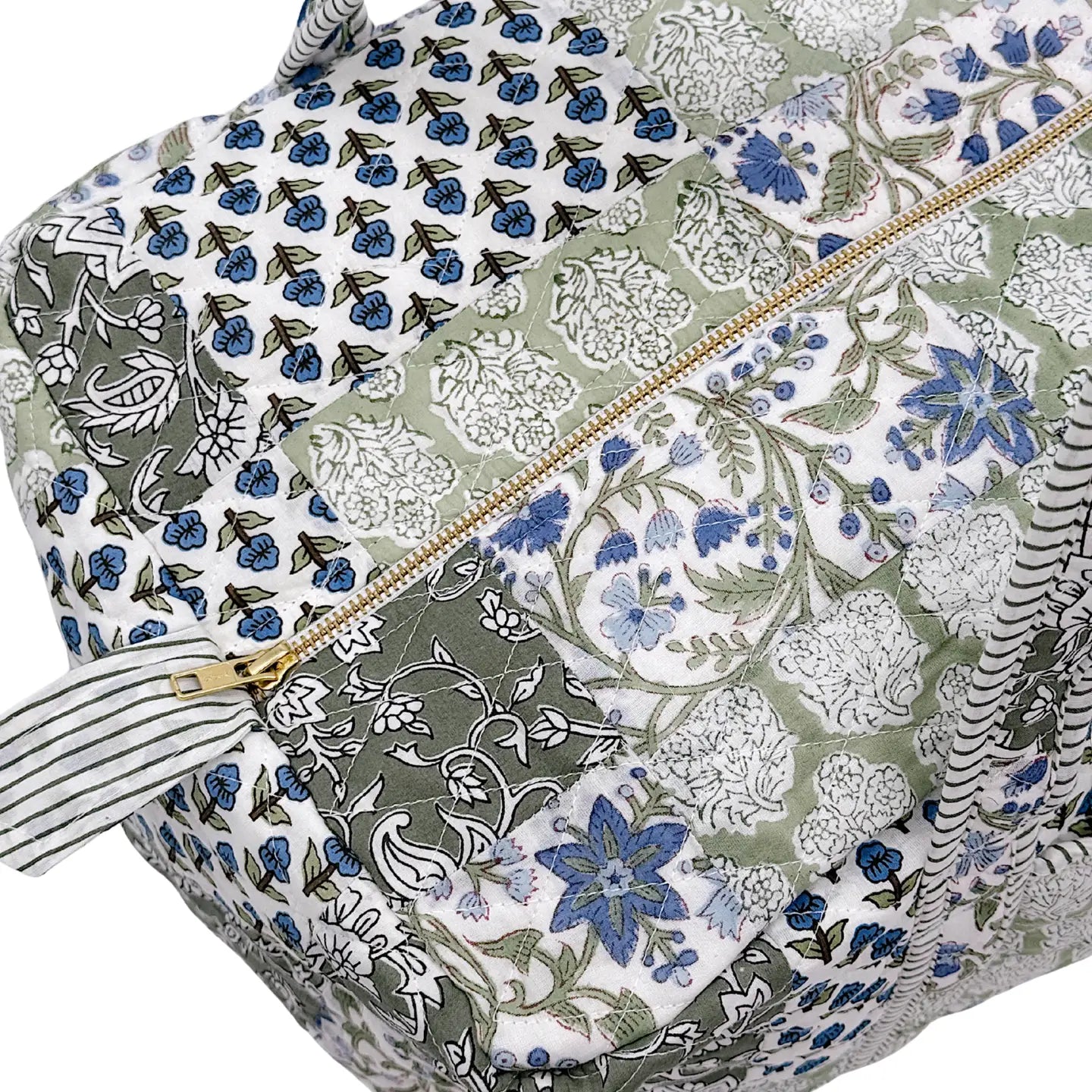 green and blue floral pattern duffle bag