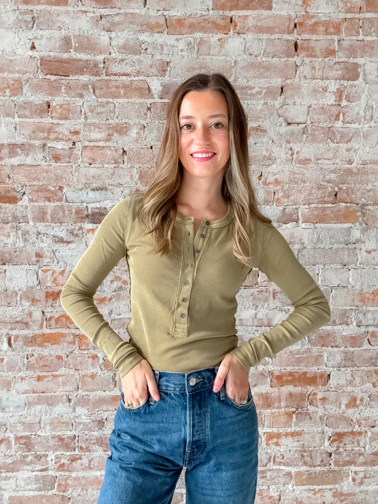 olive green henley long sleeve