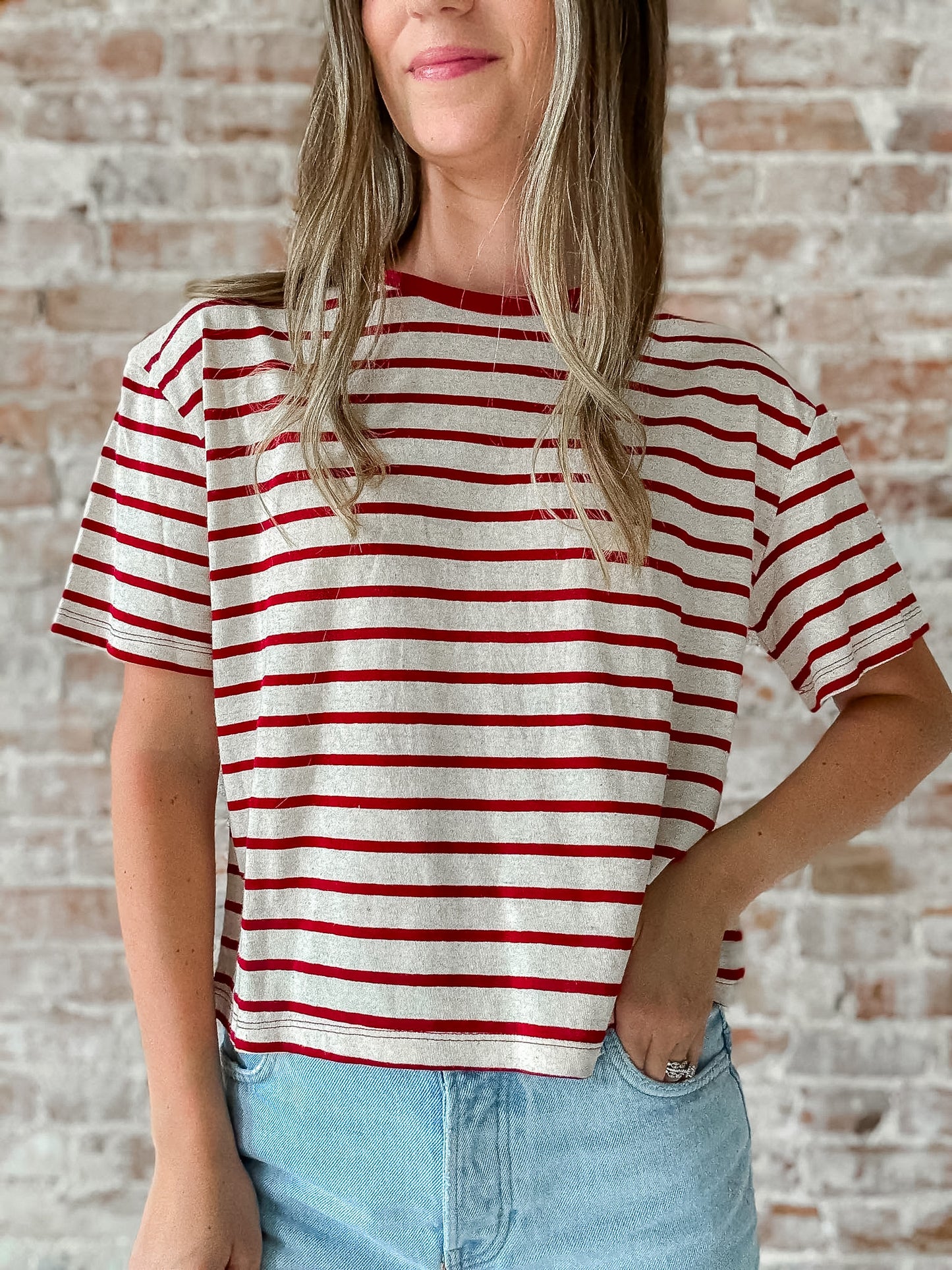Essential Stripe Tee in Red