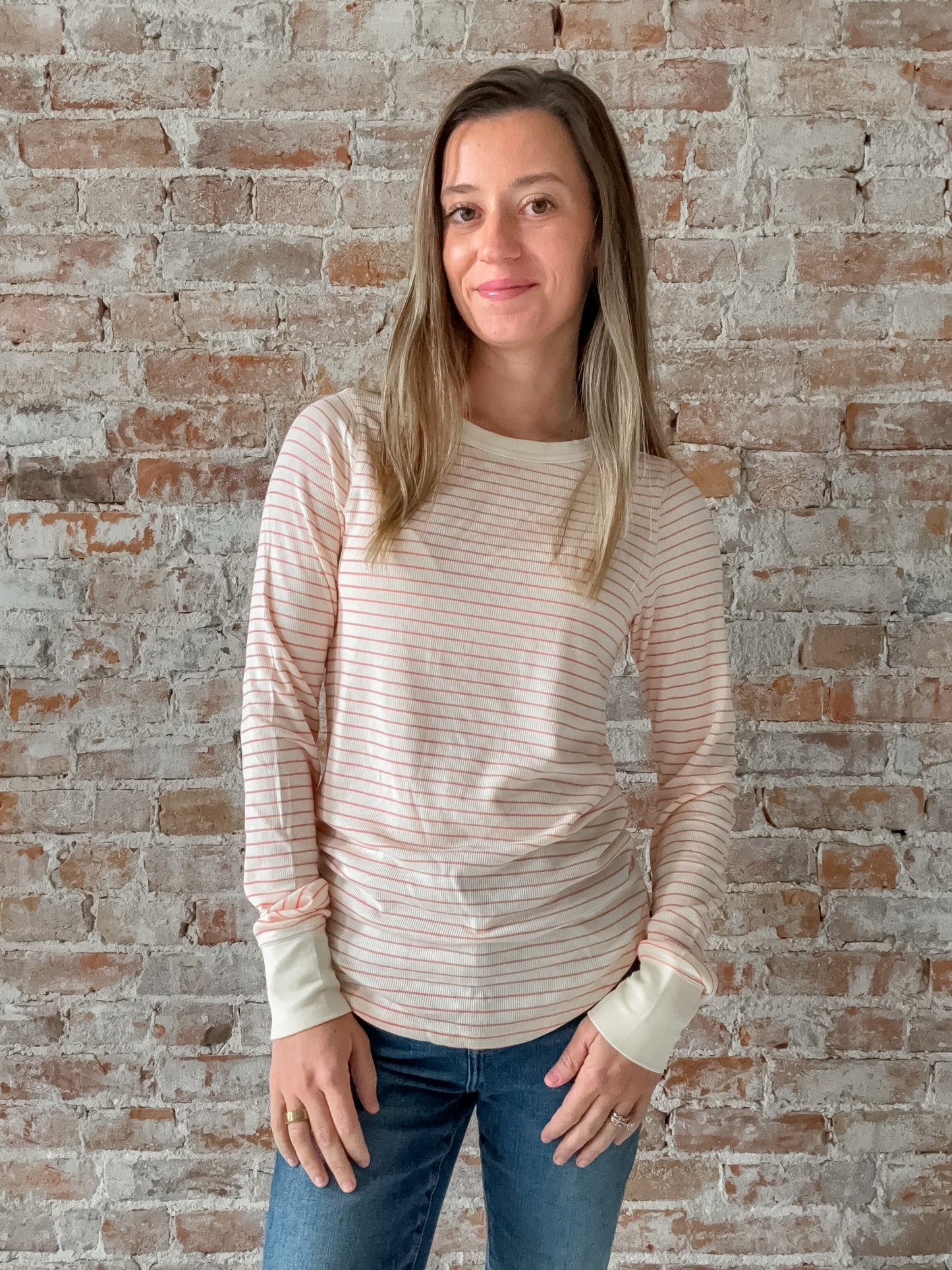 pink stripe long sleeve top