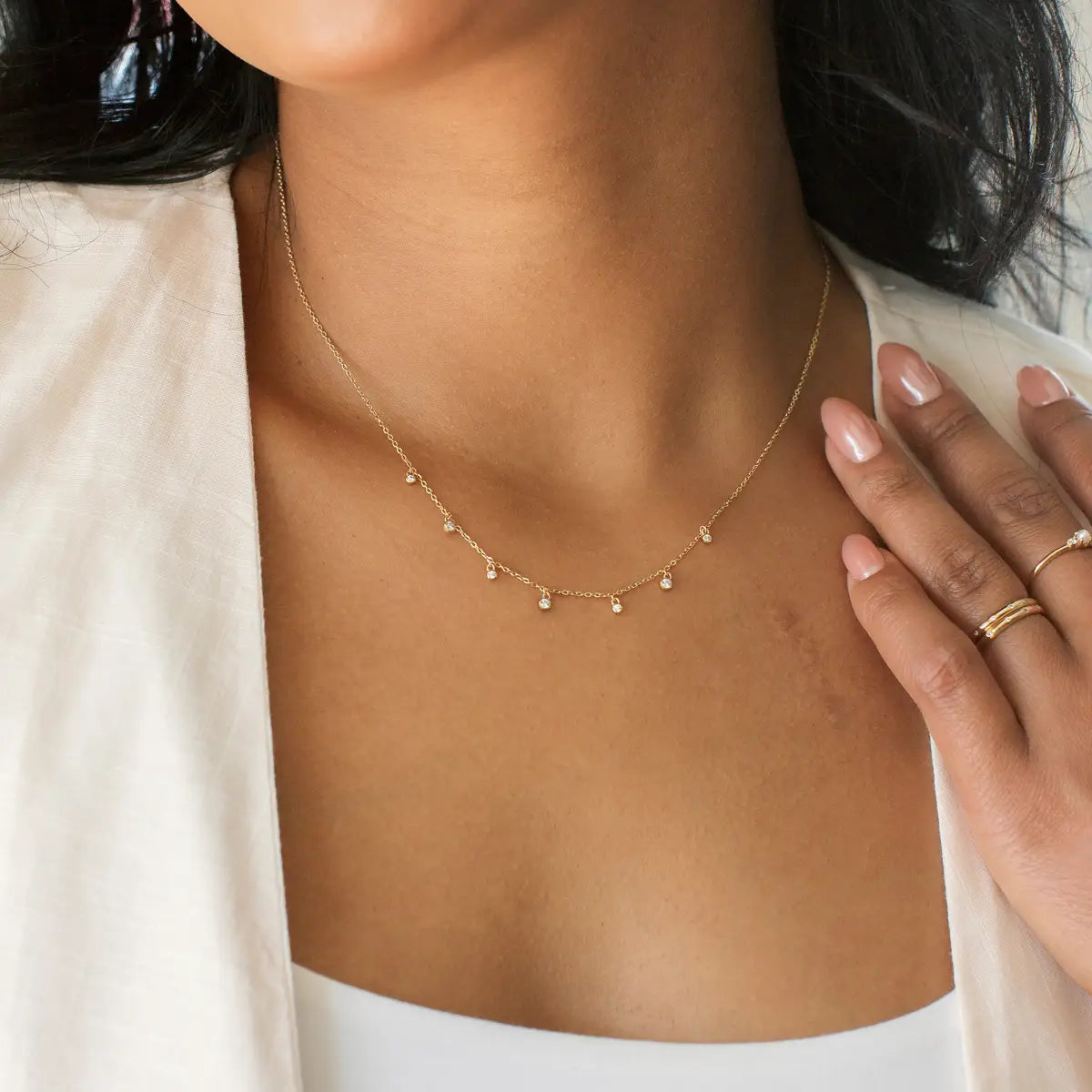 multi drop diamond necklace gold chain