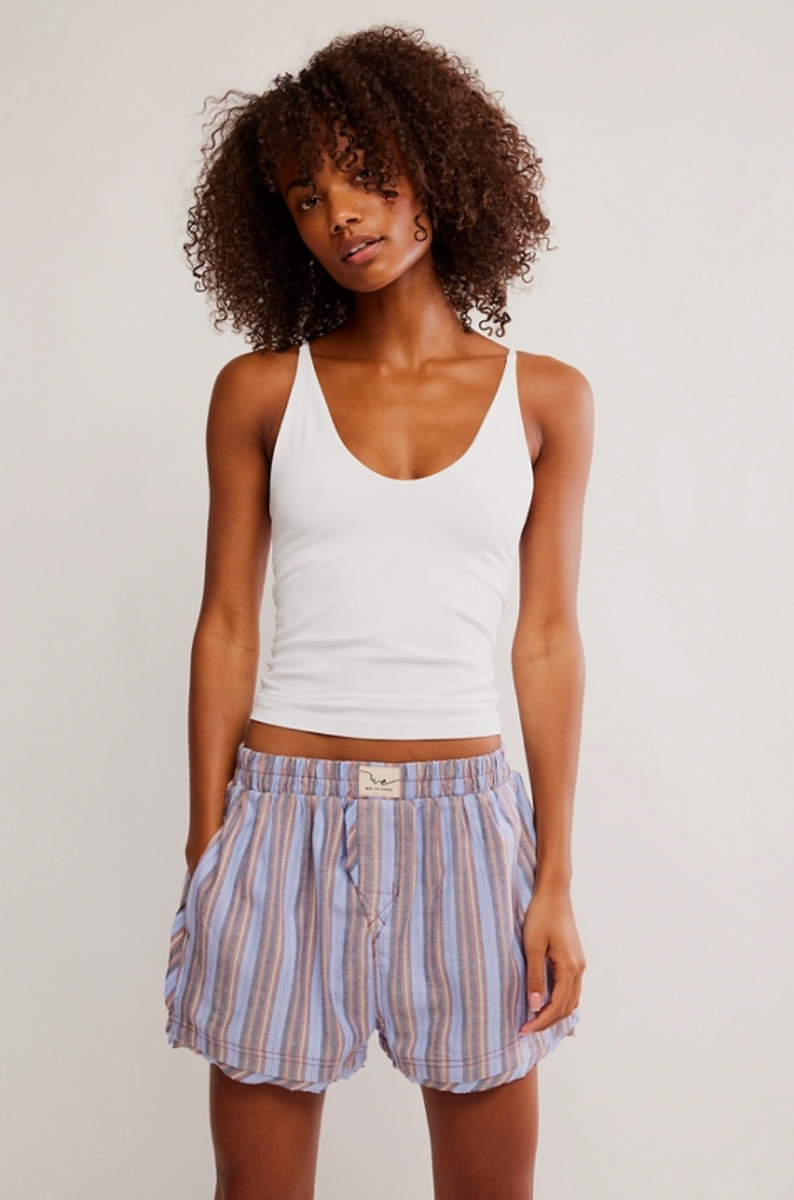 Free People : Day to Day Flannel Boxer in Blue Combo