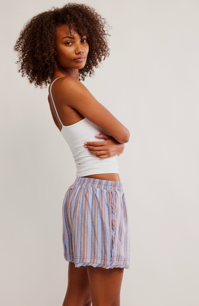 Free People : Day to Day Flannel Boxer in Blue Combo