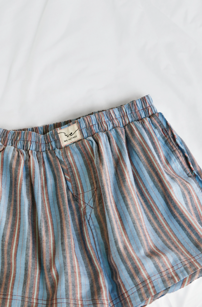 Free People : Day to Day Flannel Boxer in Blue Combo
