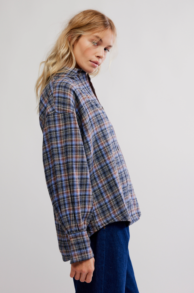 Free People : Ashley Flannel in Blue Patte