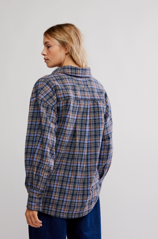 Free People : Ashley Flannel in Blue Patte