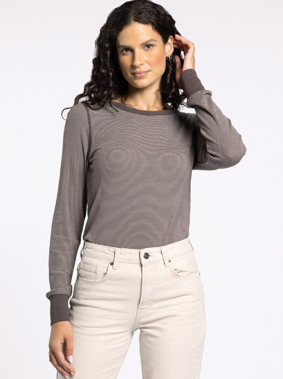 Stacey Top : Coffee/Ivory Stripe