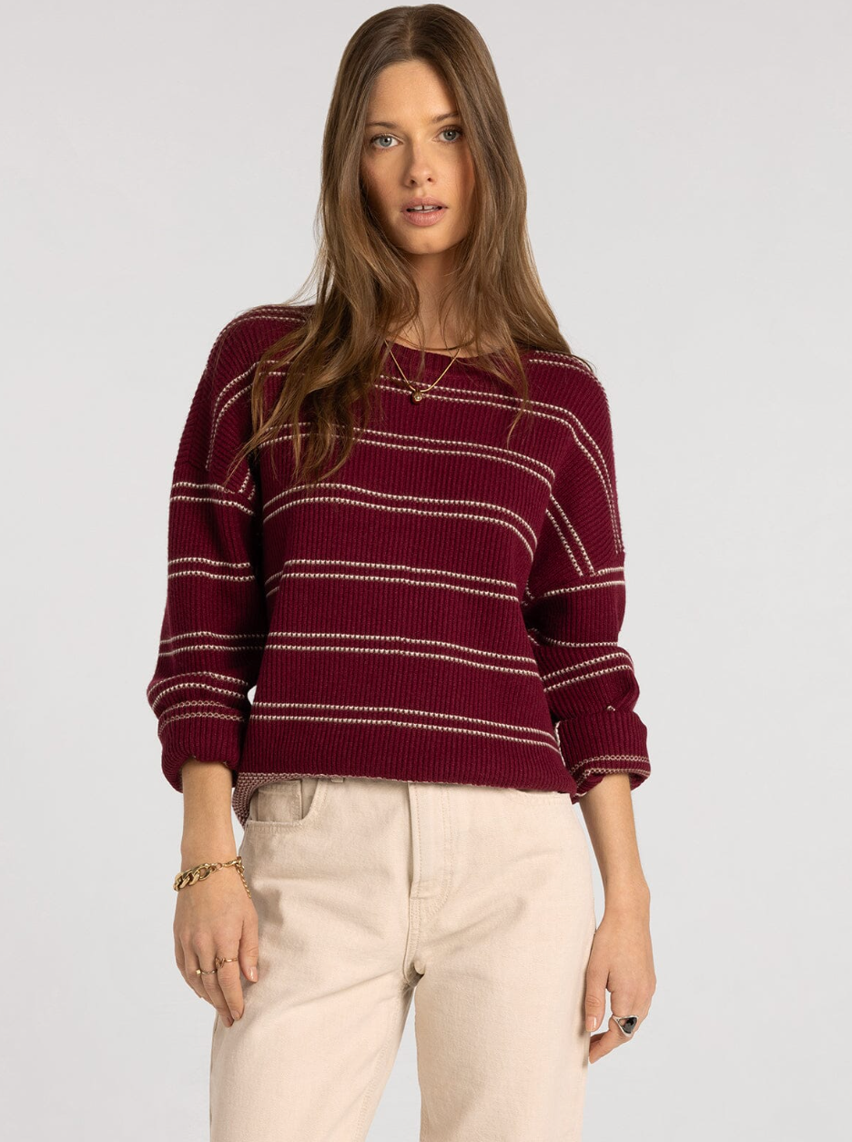 Thread & Supply : Ely Sweater in Wine Ivory Stripe