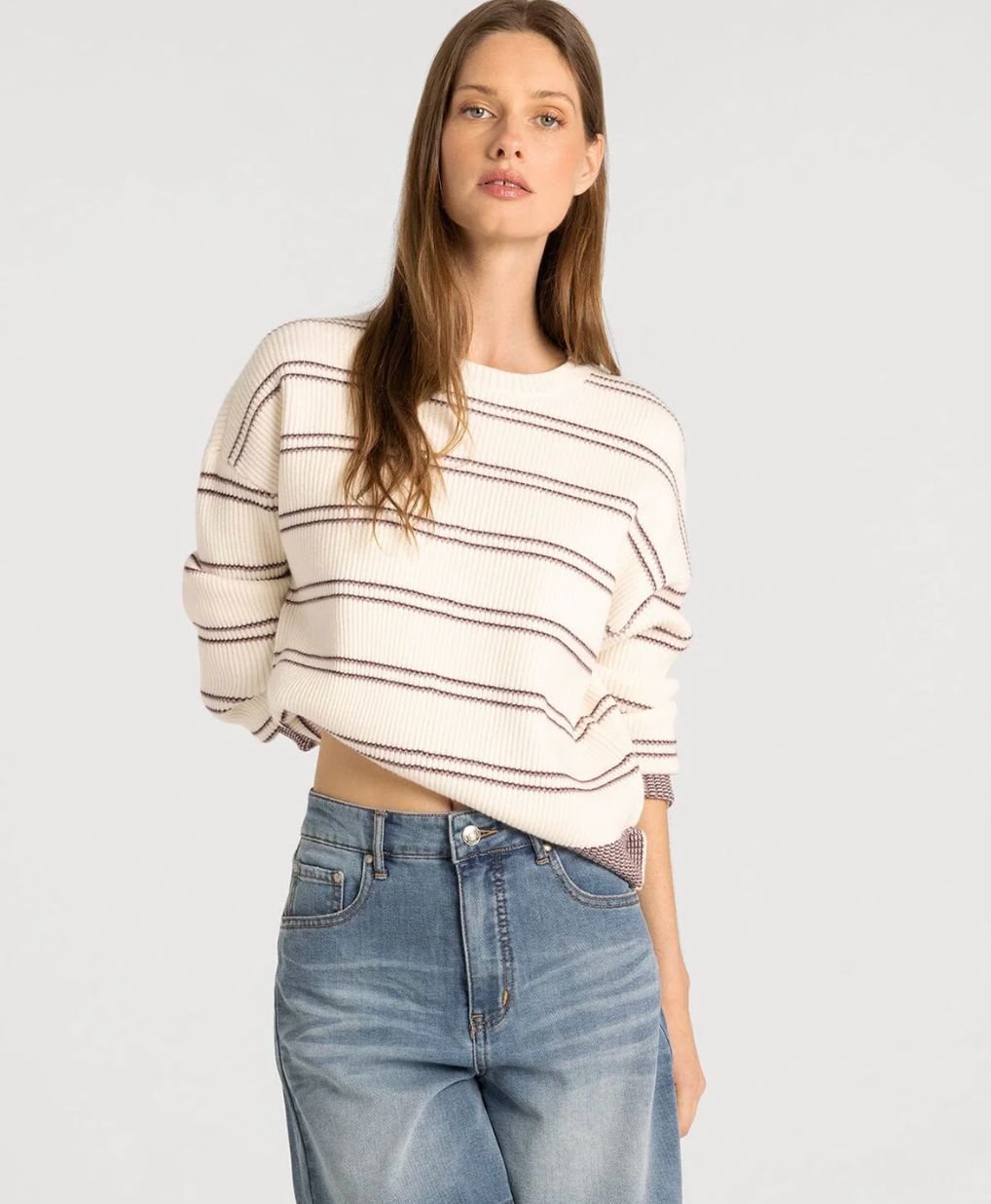 Thread & Supply : Ely Sweater in Cream Burgundy Stripe