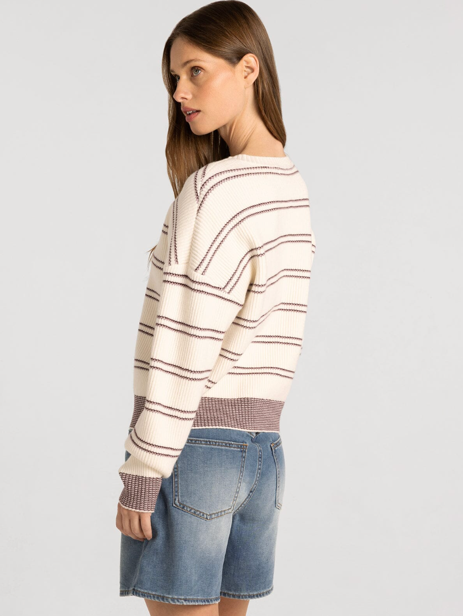 Thread & Supply : Ely Sweater in Cream Burgundy Stripe