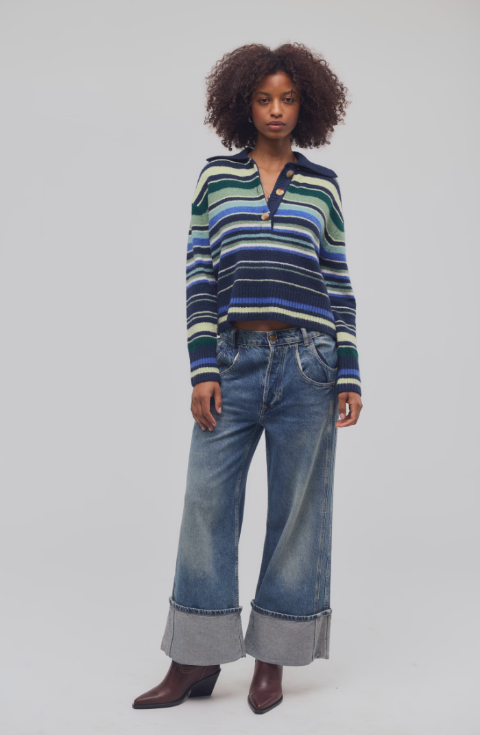 Free People: Trading Up Sweater in Navy Combo