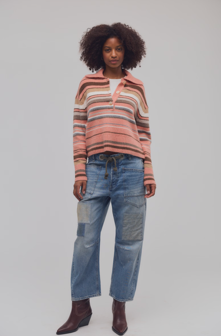 Free People: Trading Up Sweater in Peach Combo