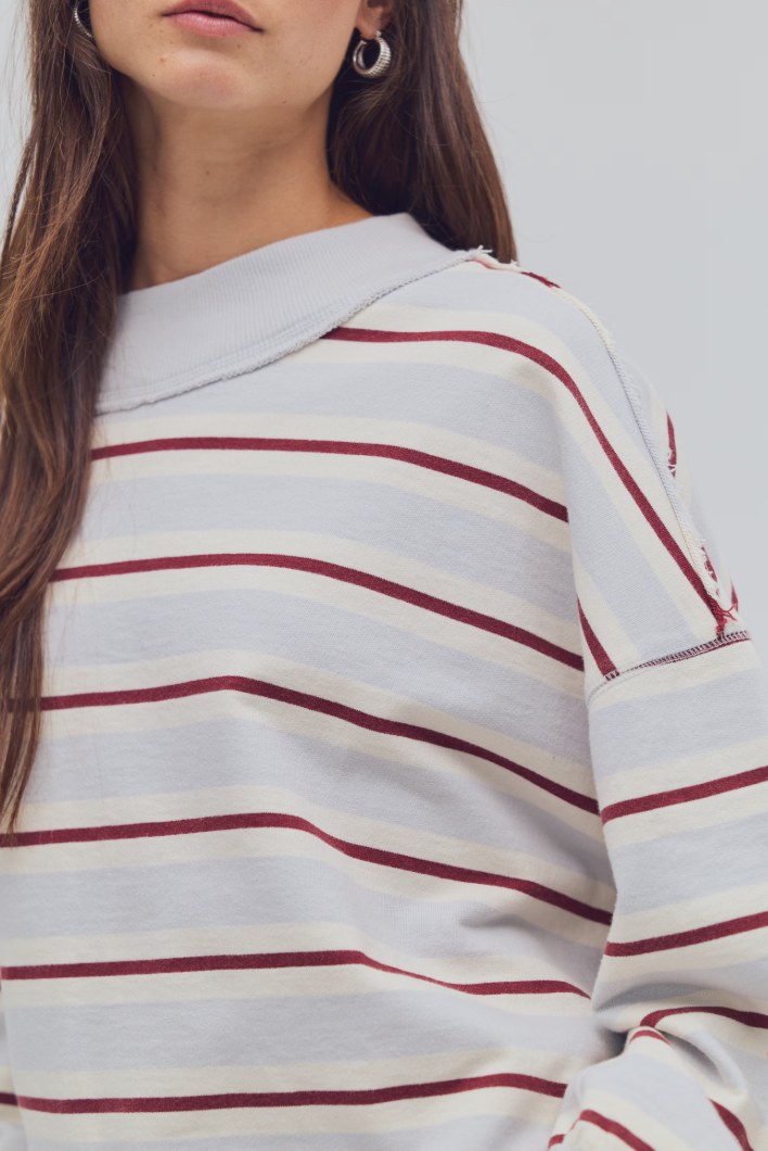 Free People: Palm Springs Pullover in Washed Blue Stripe