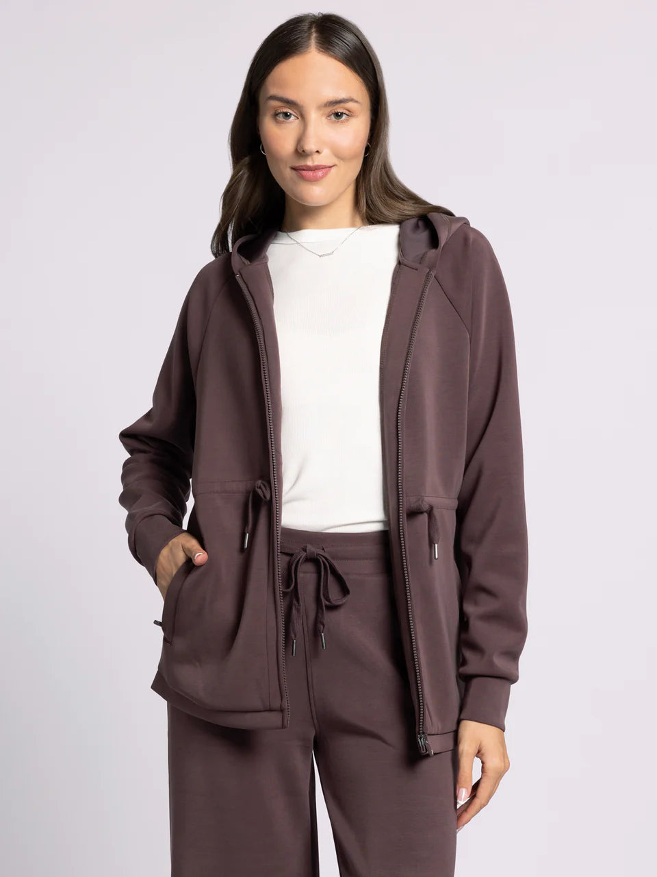 brown athletic zip hoodie