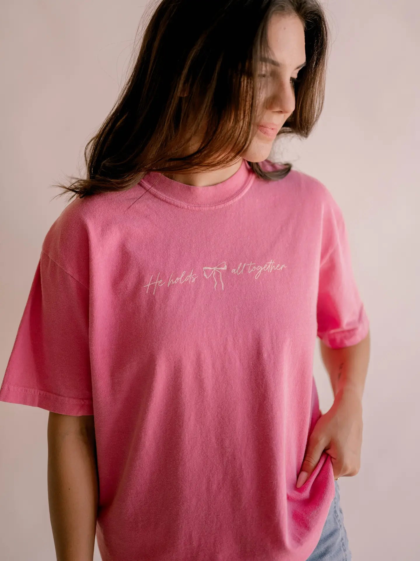 He Holds All Together Tee : Pink