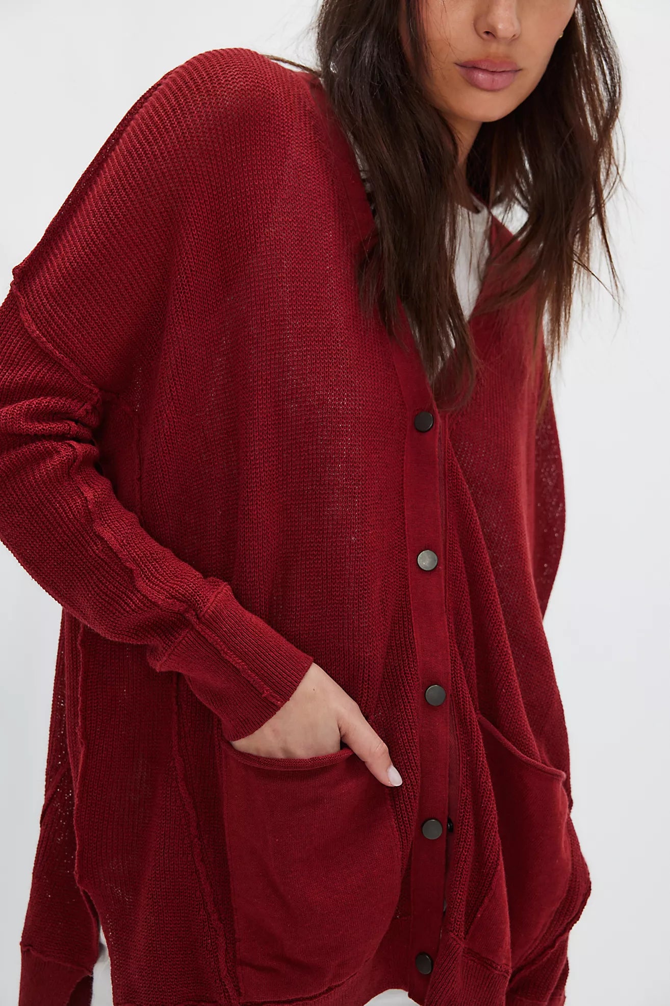 Free People: Chickadee Cardi in Syrah