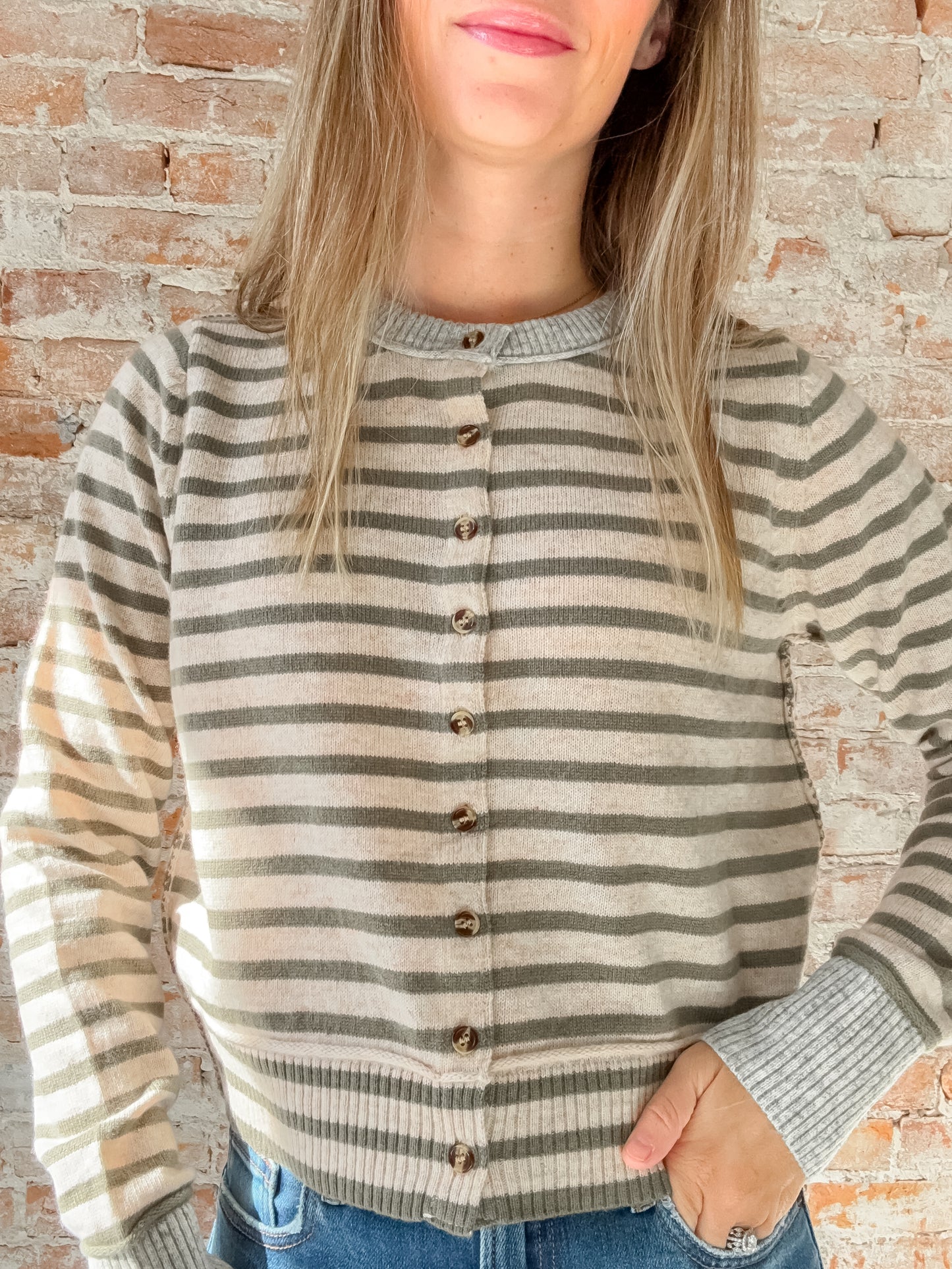sage and oat stripe cardigan