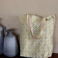 Cotton Tote Bag in Floral Lattice Buttercream