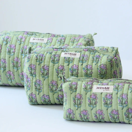 Green Floral Cosmetic Bags