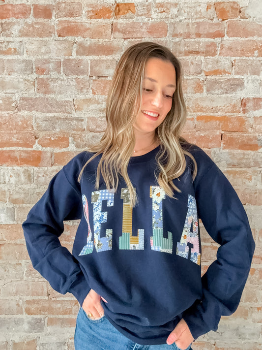 Pella Crewneck in Navy Patchwork