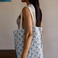 Cotton Tote Bag in Trellis Indigo