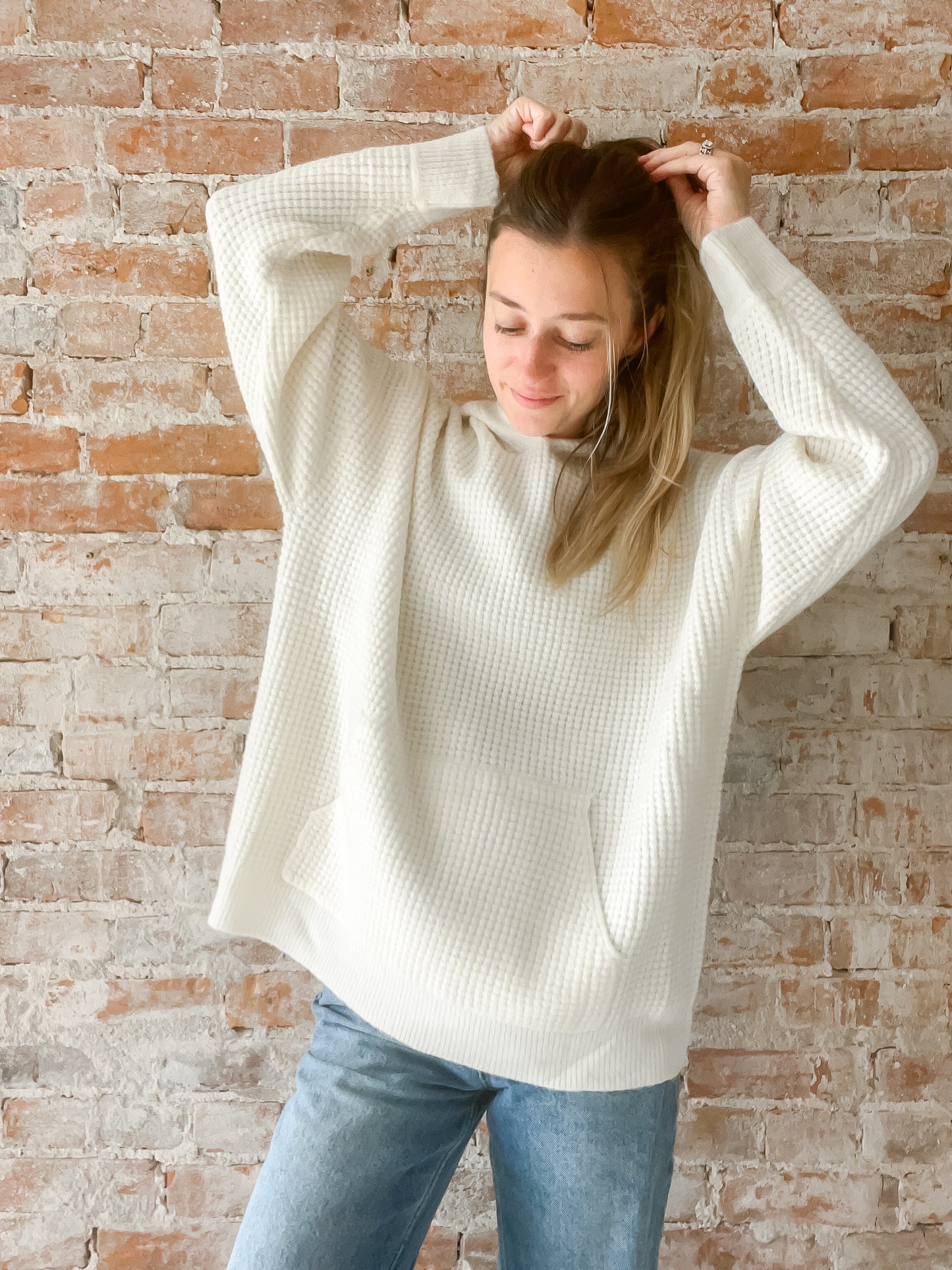 Waffle Sweater Hoodie : Ivory