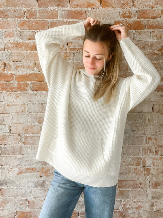 Waffle Sweater Hoodie : Ivory