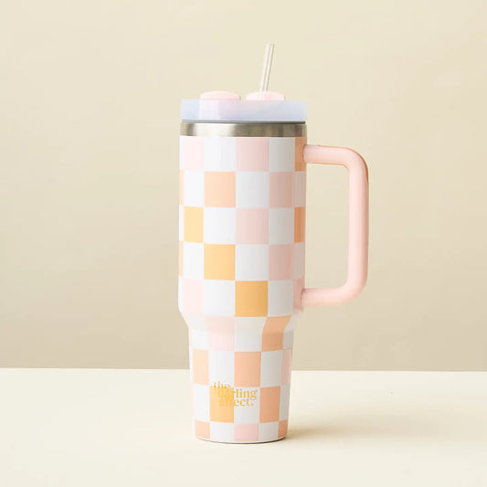 Take Me Everywhere Tumbler : 40z Peach Check