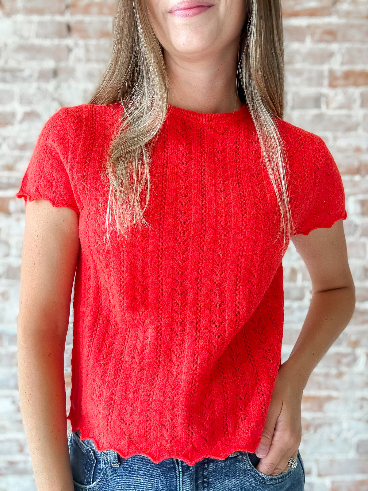 Pointelle Top in Cherry Soda