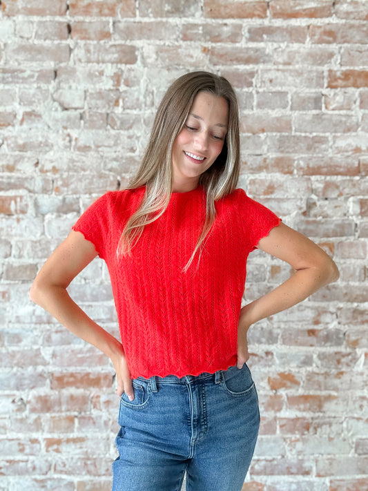 Pointelle Top in Cherry Soda