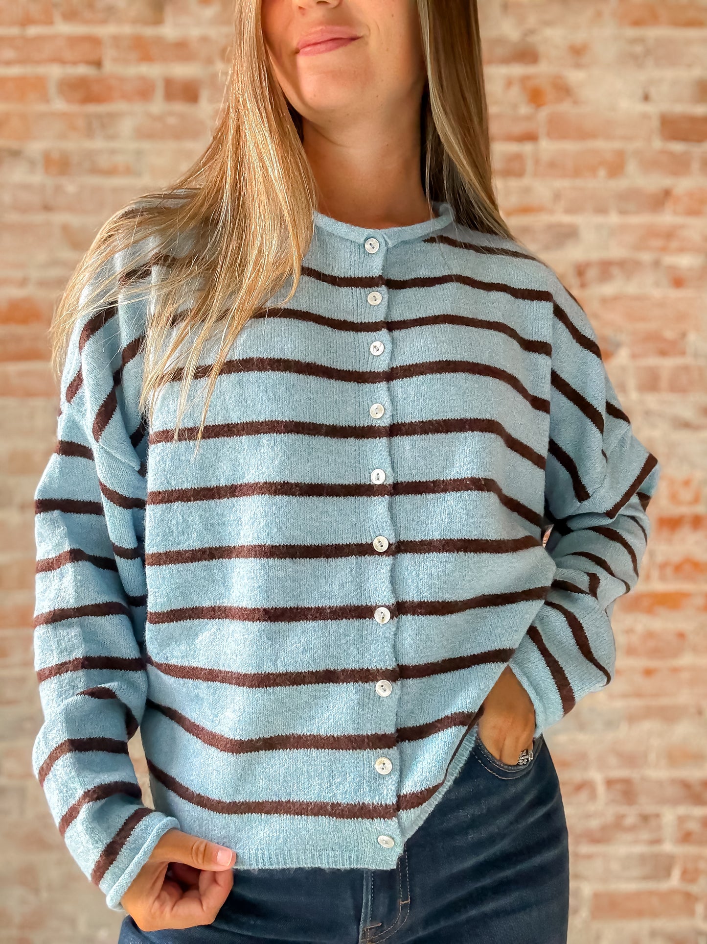 Piper Cardigan : Cabana Stripe in Light Blue