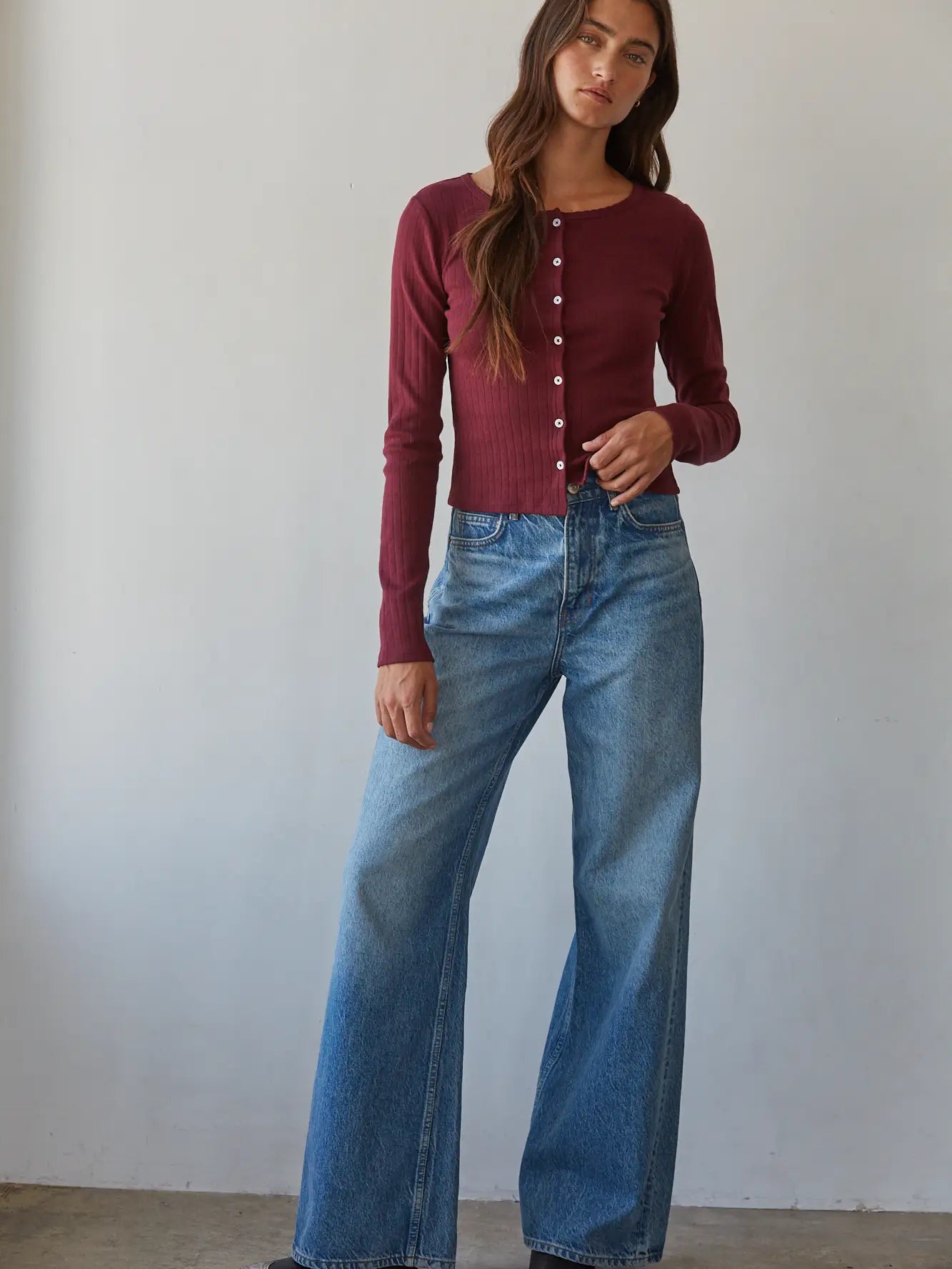 Pointelle Cardian in Burgundy