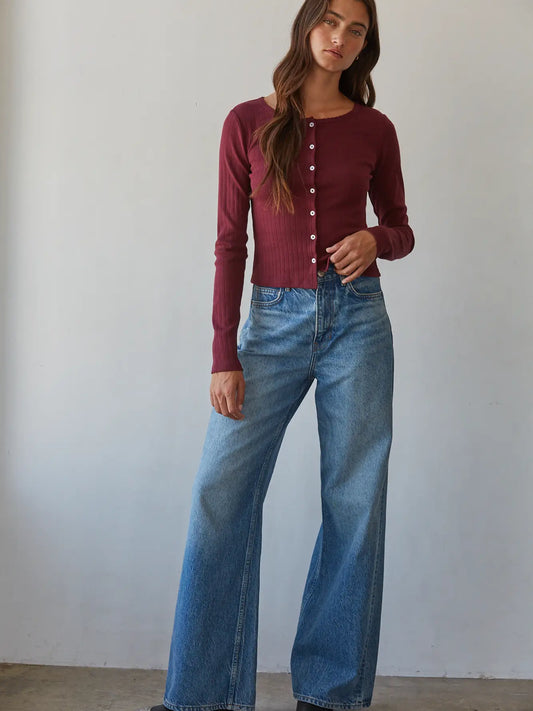 Pointelle Cardian in Burgundy