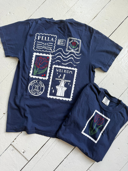 Pella Postage Tee: Navy