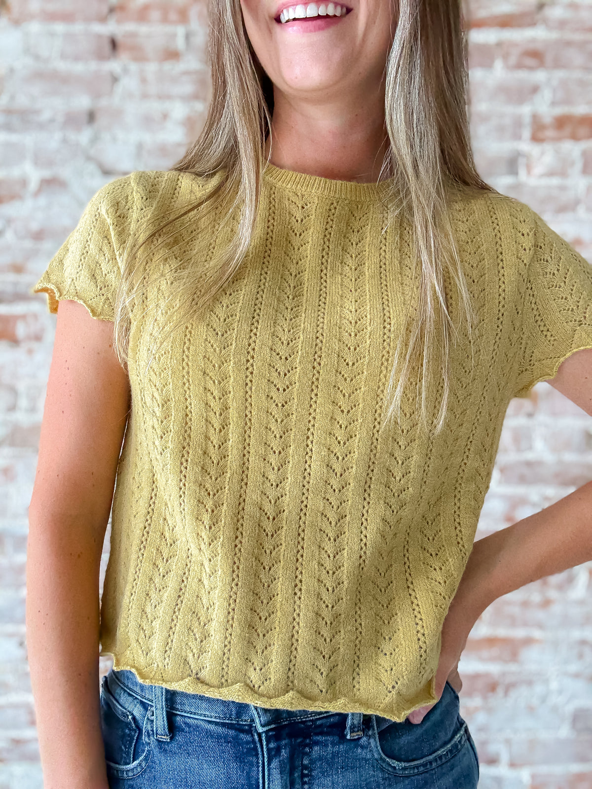 Pointelle Top in Chamomile