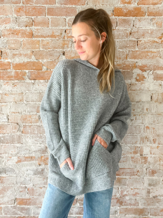 Waffle Sweater Hoodie : Heather Grey