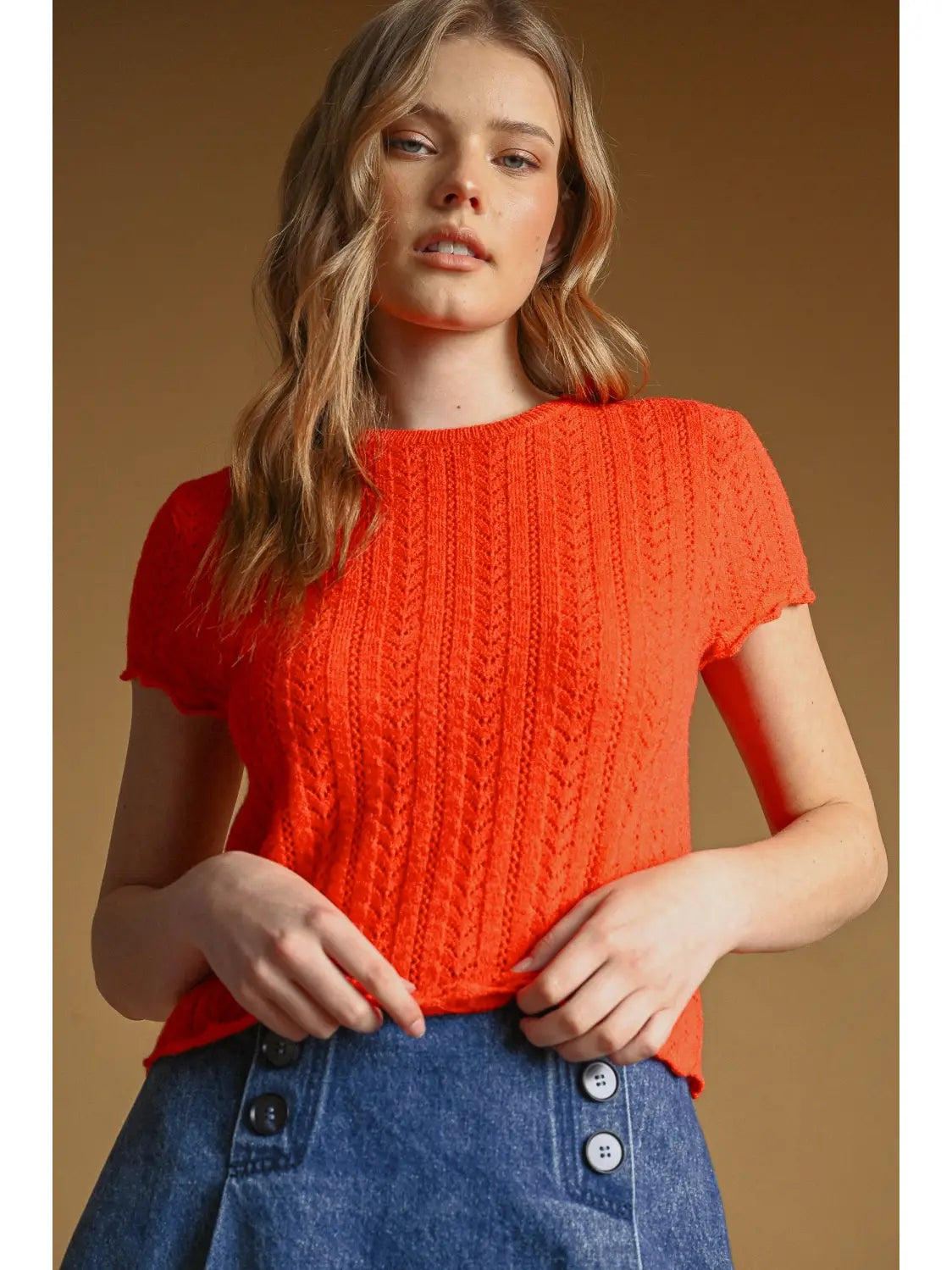 Pointelle Top in Cherry Soda