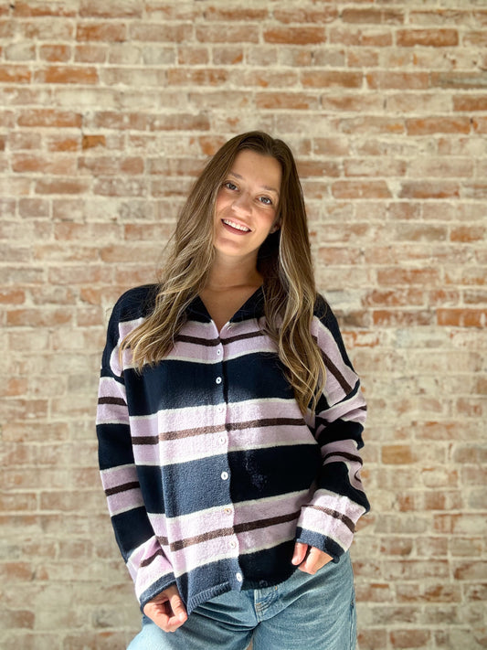 Piper Cardigan : Varsity Stripe in Navy