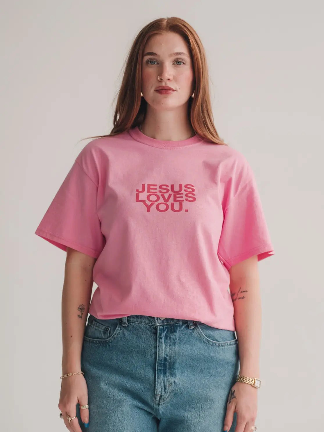 Jesus Loves You Tee in Pink