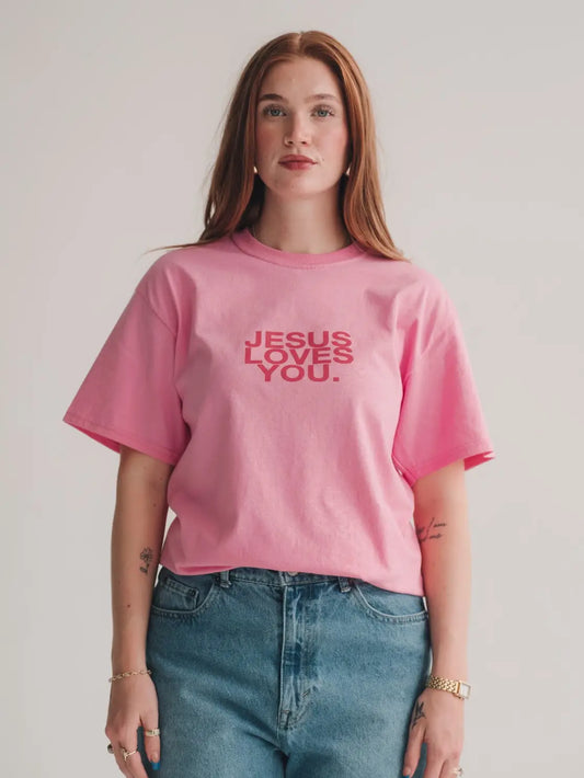 Jesus Loves You Tee in Pink