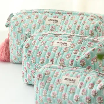 Mint Floral Cosmetic bags