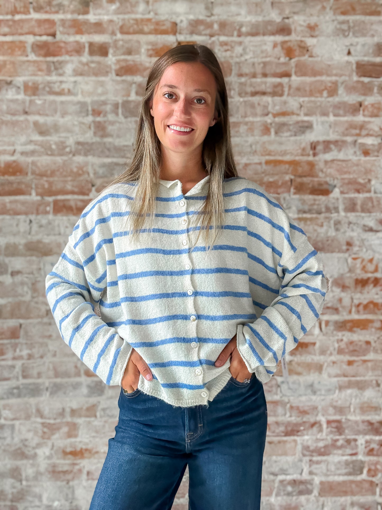 Piper Cardigan : Cabana Stripe in Ivory